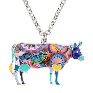 Enamel Floral Cow Necklace