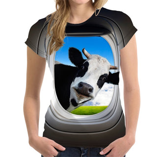 Stylish 3D Cow Print Women T-shirts