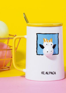 Cow Porcelain Mug With Cover Spoon